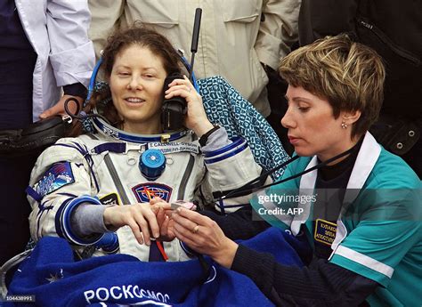 Nasa Astronaut American Tracy Caldwell Dyson Speaks On The Phone