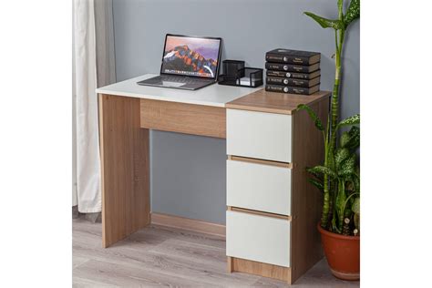 Стол письменный Letta Estet 3 ящика, дуб сонома/белое тиснение ...