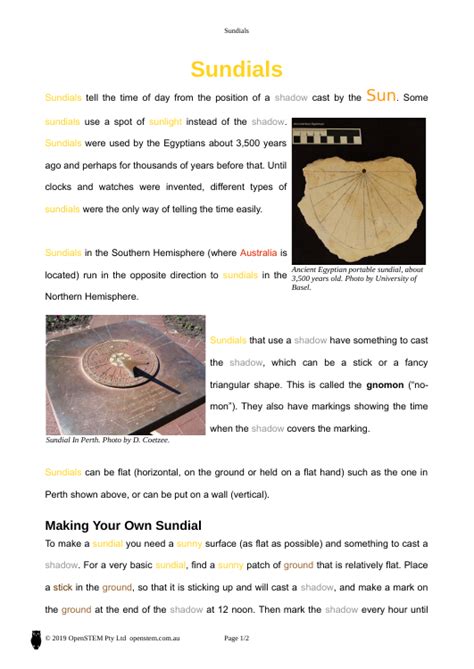 Activity Sundials Openstem Pty Ltd