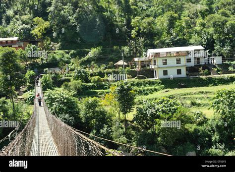 Suspension Bridge On Marsyangdi River Bhulbhule Lamjung Gandaki