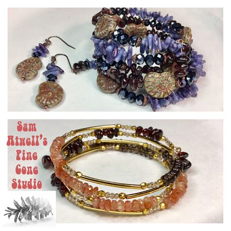 Sec 692019 Earrings And Matching Memory Wire Bracelet Featuring Ball End Ear Wires And Raku Style