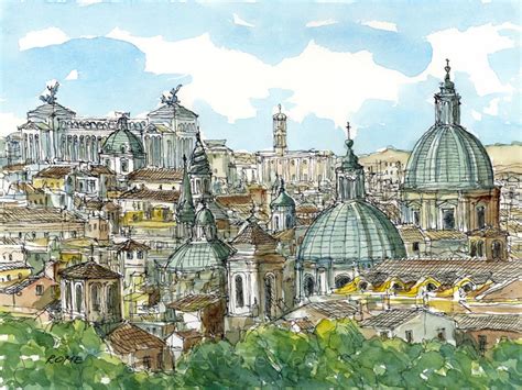 Rome Panorama Italie Tirage Dart à Partir Dune Aquarelle Etsy France