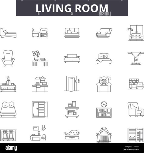 Living Room Line Icons Signs Vector Set Outline Concept Linear