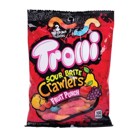 Trolli Sour Brite Crawlers Fruit Punch 5 Oz Peg Bag Nassau Candy