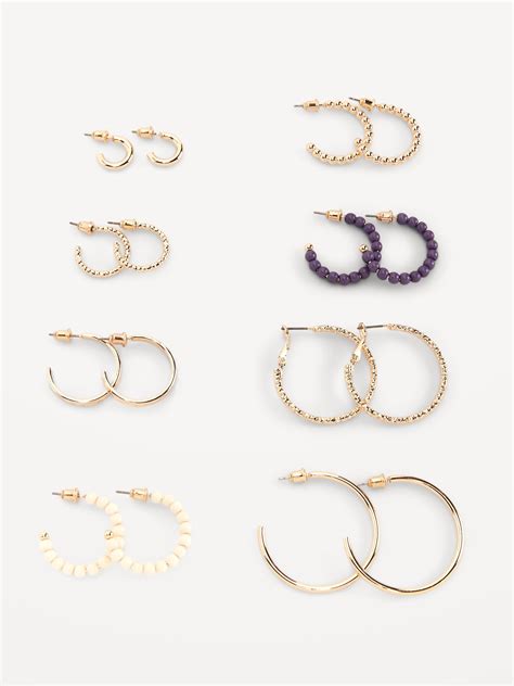 Gold Plated Open Hoop Earring Variety 8 Pack For Women Old Navy