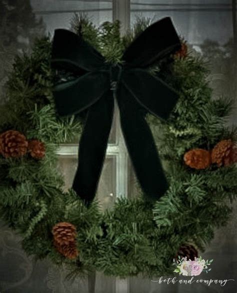 Green Velvet Christmas Wreath Bow Christmas Wreath Bow Lavish Dark