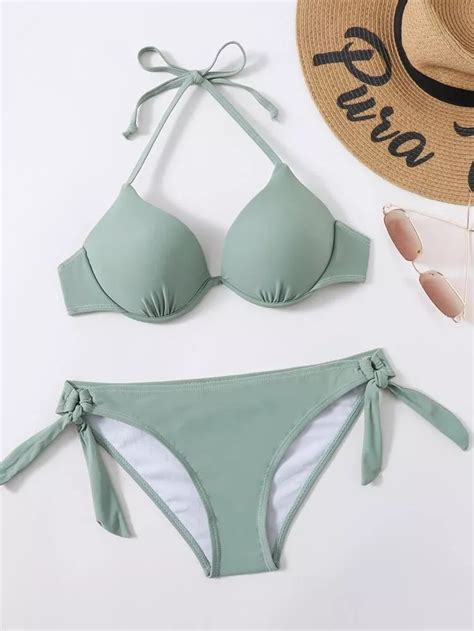 Bikini Avec Ras Du Cou Et N Ud Mode En Ligne Shein France Halter