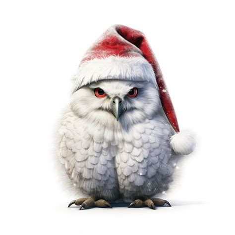 Premium Photo There Is A White Owl Wearing A Santa Hat On A White