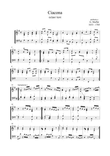 Ciacona Muffat For Organ Staff Sheet Music G Muffat