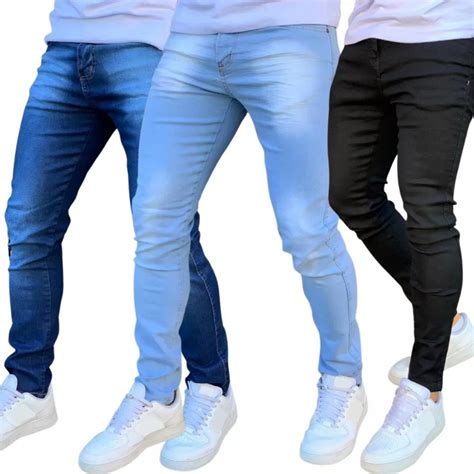 Kit 3 Calça Jeans Skinny Masculina Com Lycra Estica Muito Nf Super