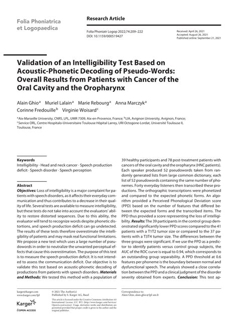 PDF Validation Of An Intelligibility Test Based On Acoustic Phonetic