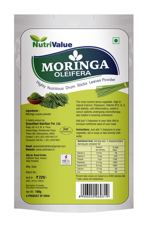 Nutrivalue Moringa Oleifera Highly Nutritious Drum Sticks Leaves