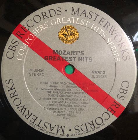 Buy Wolfgang Amadeus Mozart Mozarts Greatest Hits Lp Comp Online