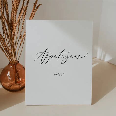 Delicate Black Calligraphy Wedding Appetizers Pedestal Sign Zazzle