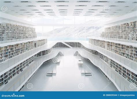 Futuristic Modern White Public Library Light And Spacious Modern