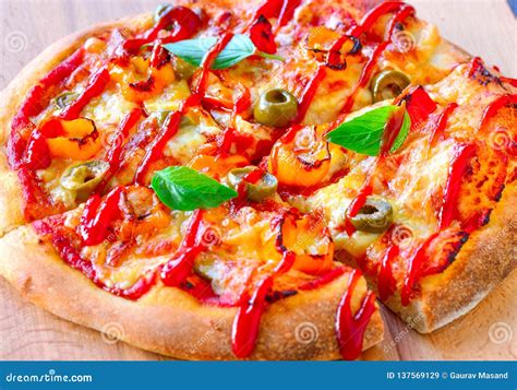 Vegetarian Pizza With Tomato Sauce Stock Image Image Of Crust Thick