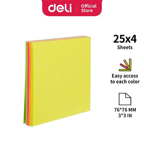 Jual Deli Memo Tempel Note Pad 7676mm 3 X3 4 Warna 100 Sheet