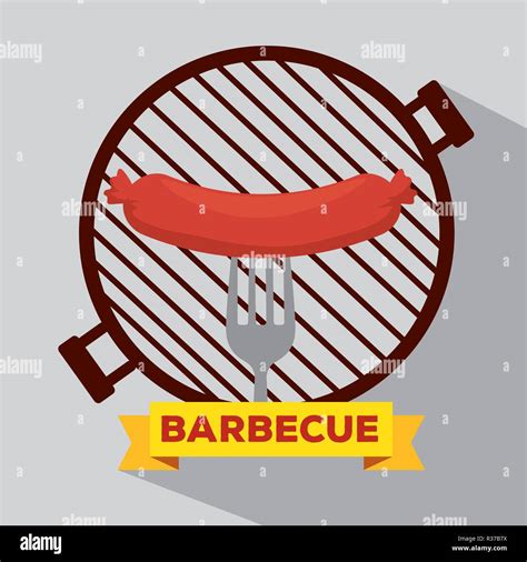 Sausage Grill With Bbq Preparation And Fork Stock Vector Image And Art