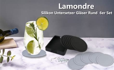 Lamondre Untersetzer Gläser Untersetzer Silikon Rund 6er Set Glas