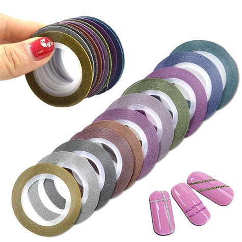 12pcs/lot 1mm 12 Colors Glitter Nail Striping Tape Line For Nails DIY Decoration Nail Art ...