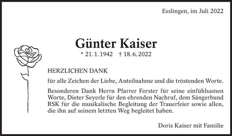 Traueranzeigen von Günter Kaiser zeit des gedenkens de