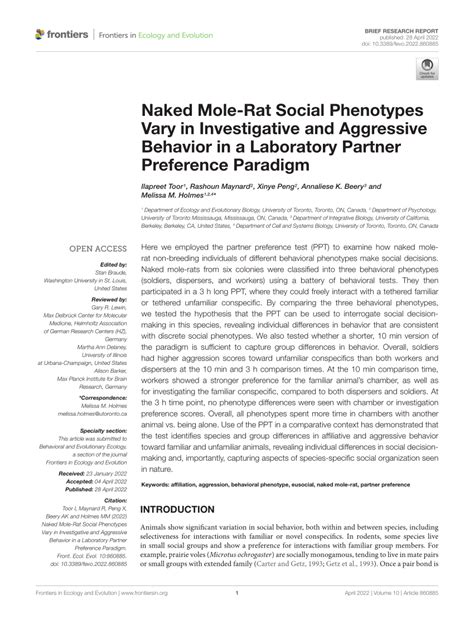 PDF Naked Mole Rat Social Phenotypes Vary In Investigative And Aggressive Behavior In A