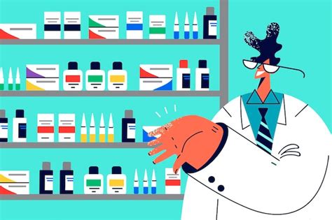 Улыбающийся фармацевт-мужчина, работающий в аптеке | Премиум векторы