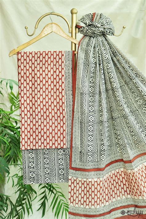 Bagru Hand Block Printed Cotton 3 Piece Suit Set Mooldhaga