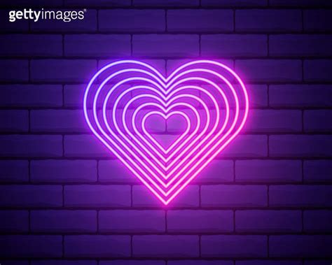 Bright Heart Neon Sign Retro Neon Heart Sign On Purple Brick Wall