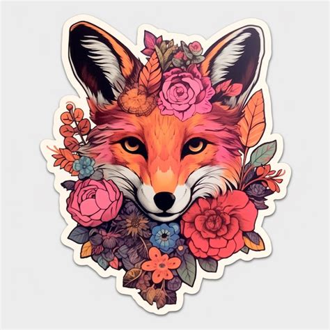 Premium AI Image | Floral unusual cute fox stickers