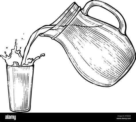 Sketch Water Or Milk Splash From Glass Jug Vector Illustration Stock