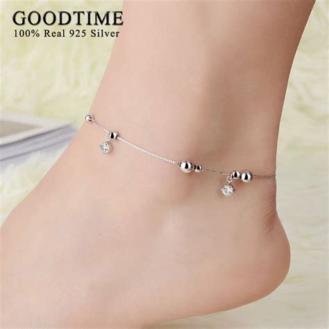 Anklets 925 Sterling Silver Jewelry Women Square Zircon Round Beads ...