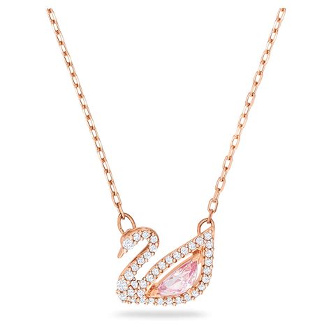 Dazzling Swan Necklace Swan Pink Rose Gold Tone Plated Swarovski