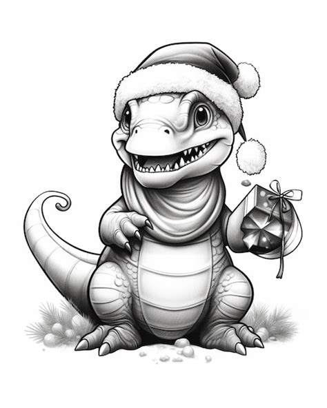 Premium Ai Image A Drawing Of A Dinosaur With A Santa Hat And A Bell Generative Ai