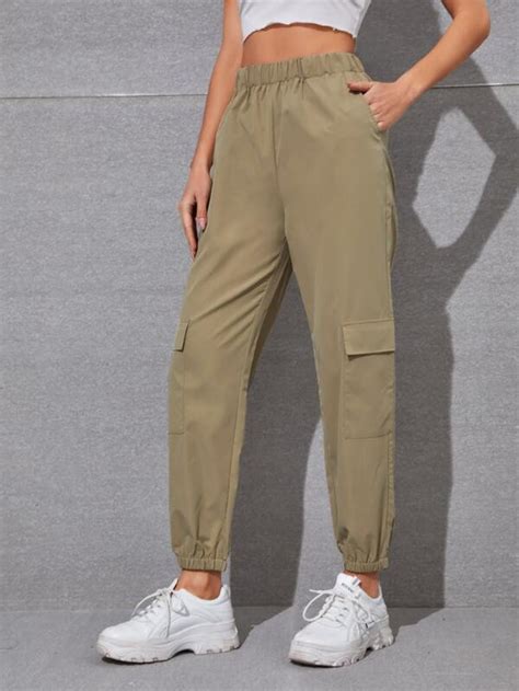 SHEIN EZwear Side Flap Pocket Solid Cargo Pants SHEIN USA