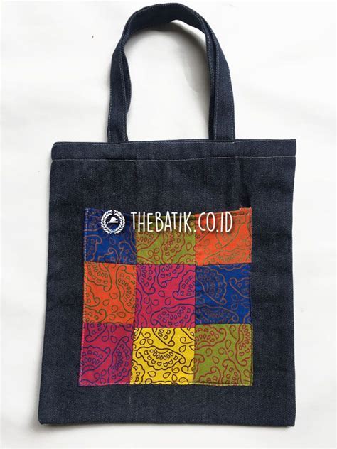 Jual Souvenir Tas Totebag Jeans Batik Perca Goodie Bag Unik Denim Quilt