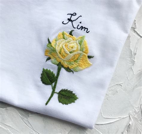 Rose Hand Embroidered T Shirt Unusual Floral Embroidery Etsy