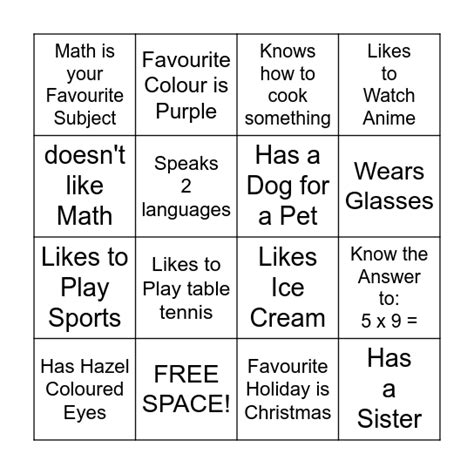 Get To Know Me Bingo Card