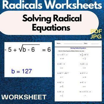 Solving Radical Equations Radicals Worksheets Solve The Radical