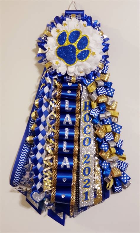 Custom Homecoming Mum in Blue, Gold & Silver