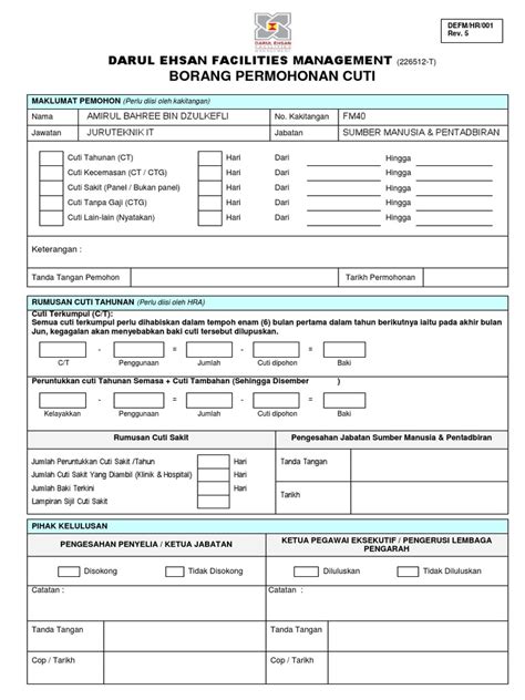 Borang Permohonan Cuti Pdf