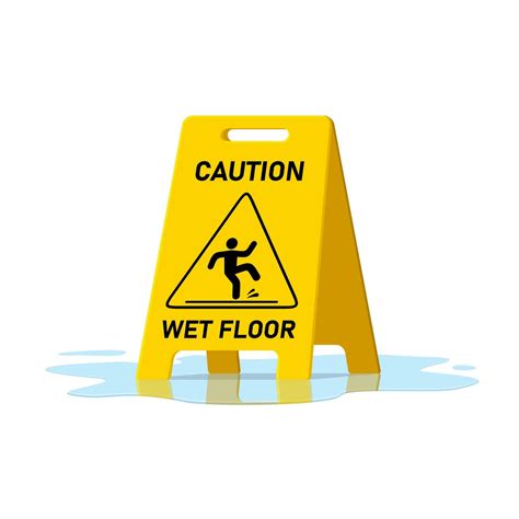 Wet floor caution sign and water puddle isolated on white background ...