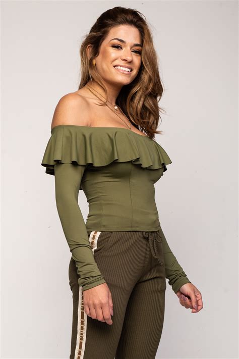 Blusa Cropped Manga Longa Ciganinha Verde Militar M Blusa Cropped