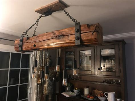 Hand Hewn Reclaimed Barn Wood Beam Light Fixture Chandelier Wood