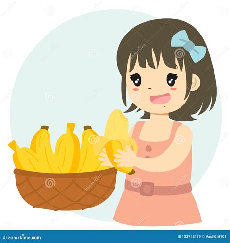 Cute Girl Eating Banana Cartoon Vector Stock Vector - Illustration of ...