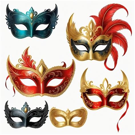 Masquerade Vector Set White Background Isolated Premium Ai Generated