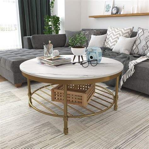 Global Pronex 2 Tier Round Coffee Table With Storage Open Shelf 35 Wooden Industrial Sofa