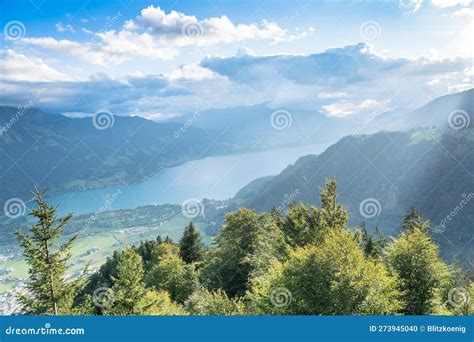 Aerial View From Top Of Interlaken Harder Kulm Switzerland Stock