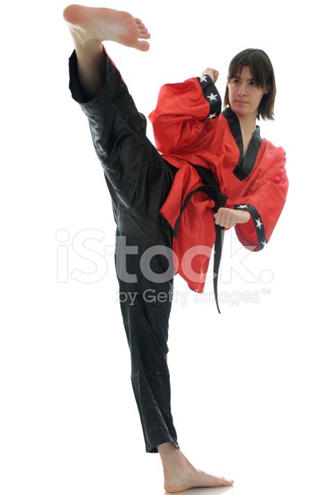 High Execution Of A Martial Artists Side Kick Stock Photo Royalty