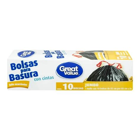 Bolsas Para Basura Great Value Jumbo Con Cintas 10 Pzas Walmart